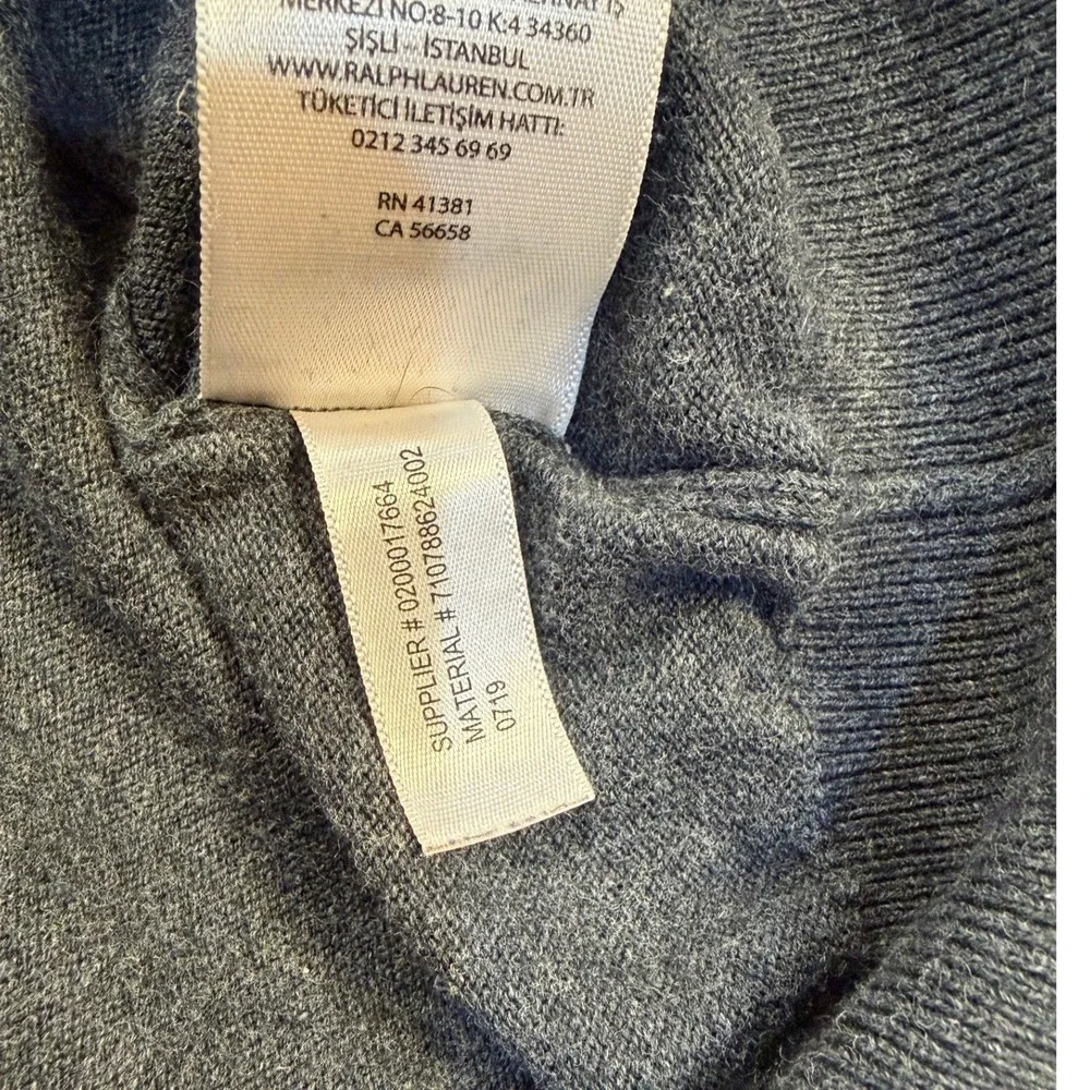 Polo‎ Ralph Lauren Mens XL Pima Cotton V-Neck Sweater Charcoal Grey Purple Pony
